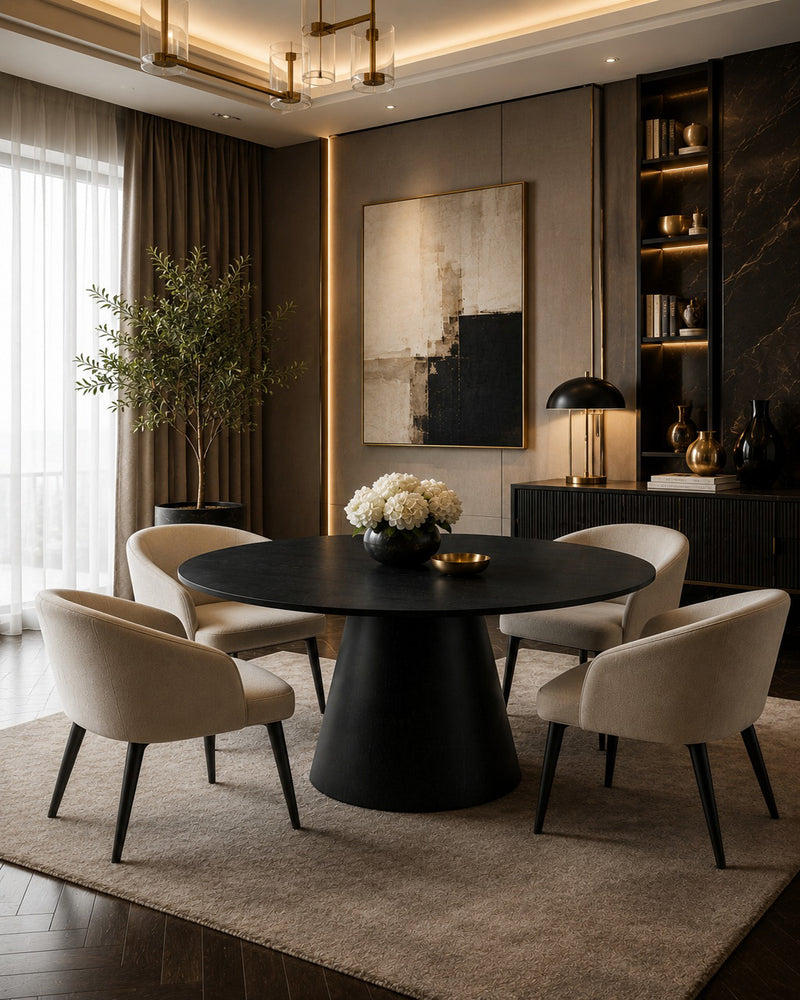 Modern Black Wood Grain Dining Table