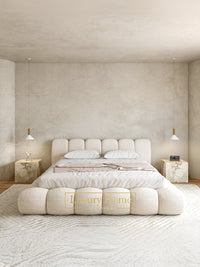 The Bespoke Amalfi Upholstered Low Profile Bed Frame- Fully Customisable with Storage Options- Minimalist Bubble Marshmallow Range