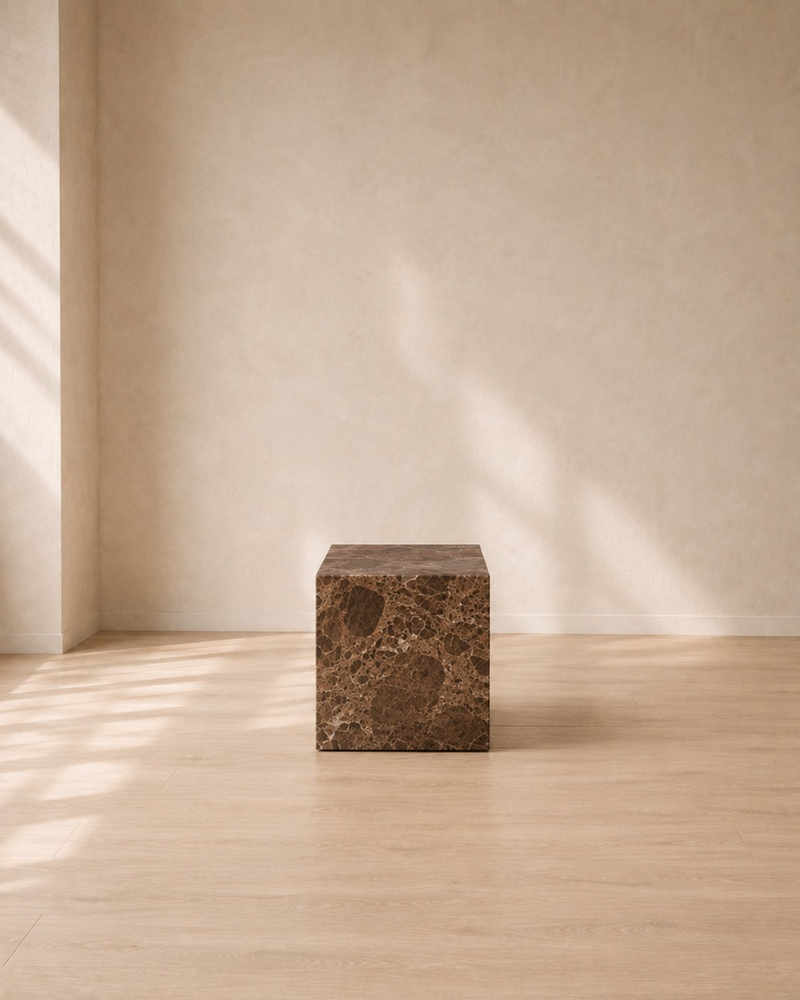 Emperador Brown Marble Cube Side Table