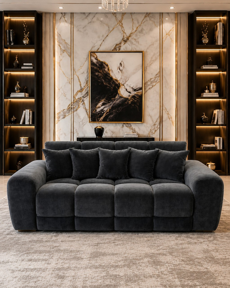 Marlin Black Velvet Sofa