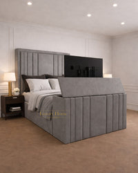 The Bespoke Layla Upholstered Soft Velvet Tv Bespoke Bed Frame- Fully Customisable with Storage Options- Luxe Tv Range