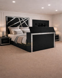 The Bespoke Nelly Upholstered Soft Velvet Tv Bed Frame- Fully Customisable with Storage Options- Luxe Metal Tv Range