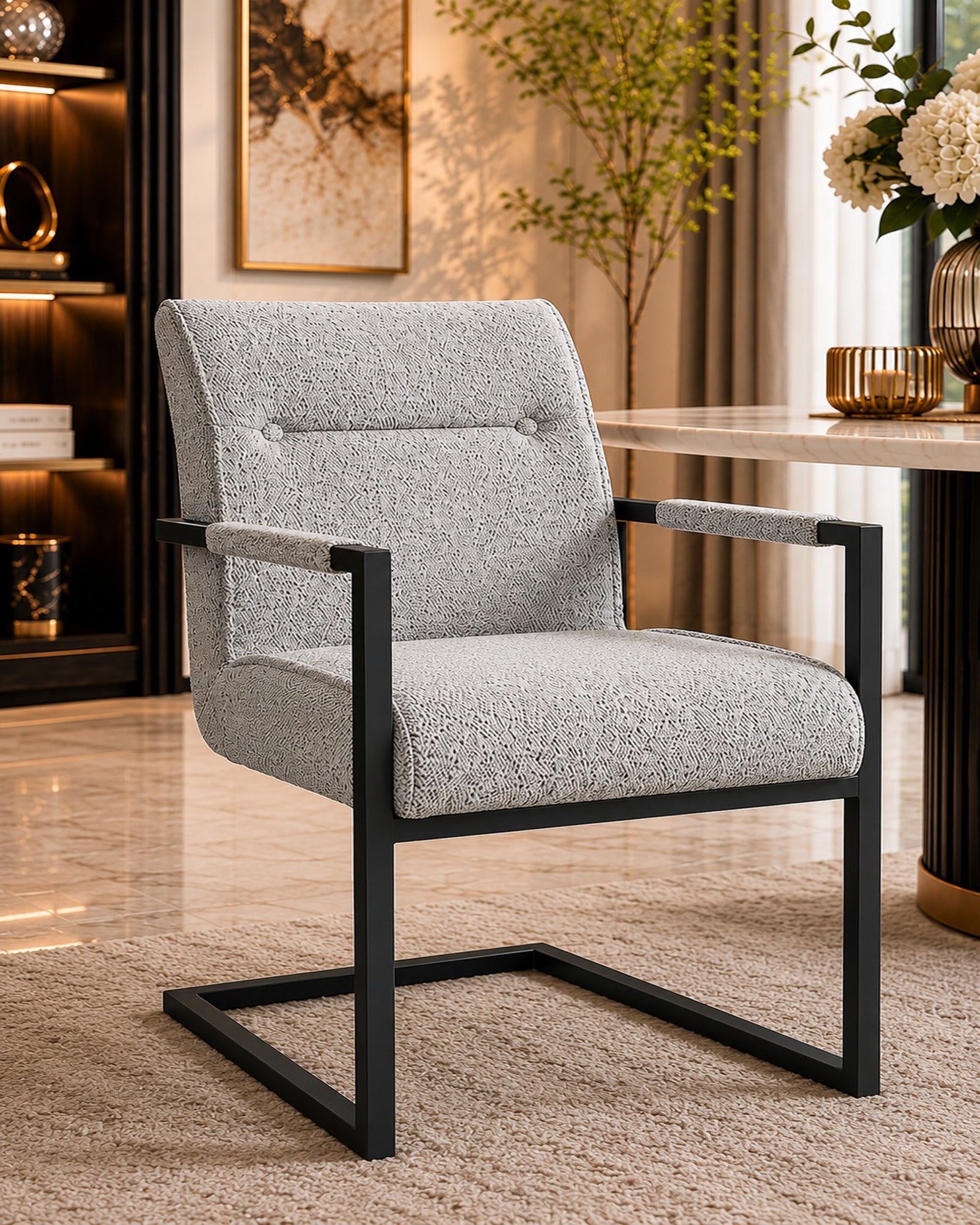 Modern Tweed Dining Chairs with Arms – Luxury Home Interior
