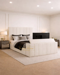 The Bespoke Zante Upholstered Soft Velvet Line Tv Bespoke Bed Frame- Fully Customisable with Storage Options- Luxe Tv Range